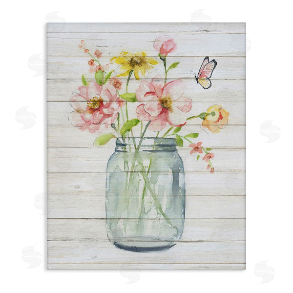 stupell industries Nan | Spring Wild Flower Assortment Country Mason Jar Butterfly Wall Art