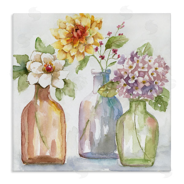 stupell industries Nan | Three Flower Jars Lilacs Dahlia Magnolia Spring Florals Wall Art