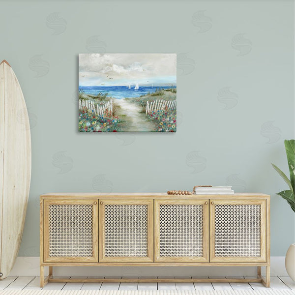 Stupell Industries Nan | Tranquil Beachside Flower Meadow Ocean Sailboats Scene Wall Art