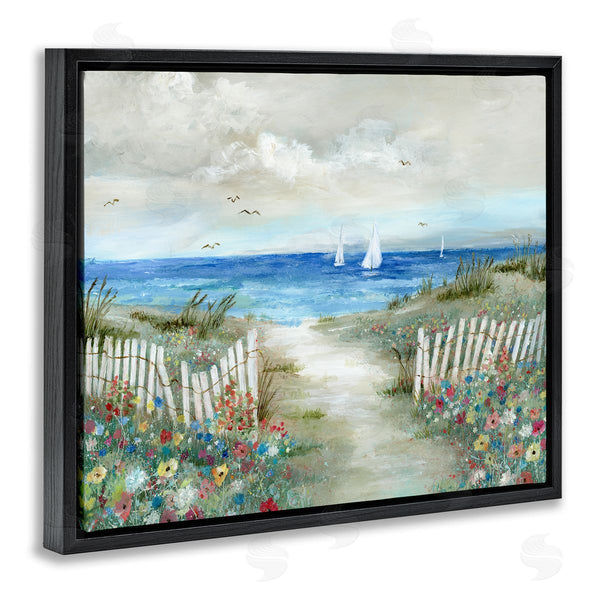 Stupell Industries Nan | Tranquil Beachside Flower Meadow Ocean Sailboats Scene Wall Art