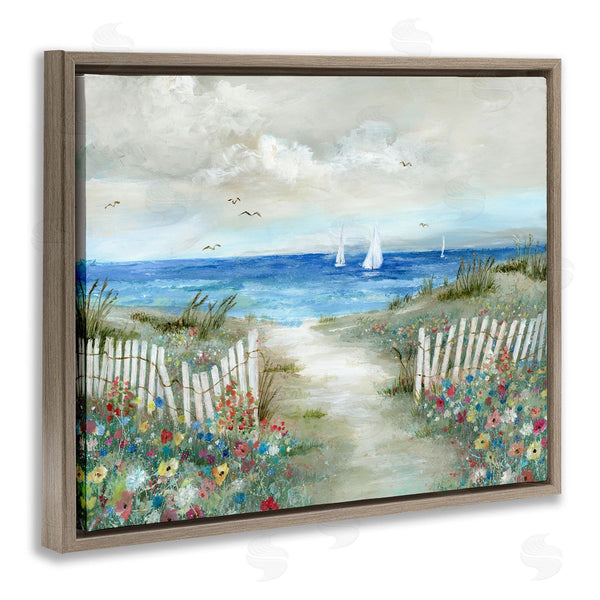 Stupell Industries Nan | Tranquil Beachside Flower Meadow Ocean Sailboats Scene Wall Art