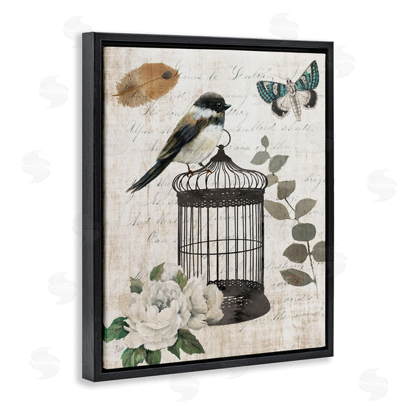 Stupell Industries Nan | Vintage Bird Cage Butterfly Floral Script Words Wall Art
