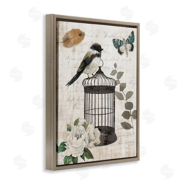 Stupell Industries Nan | Vintage Bird Cage Butterfly Floral Script Words Wall Art