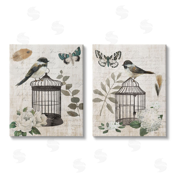 stupell industries Nan | Vintage Bird Cage with Timeless Cursive Wall Art