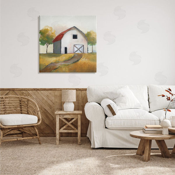 Stupell Industries Nan | White Barn Building Between Orchard Trees Autumn Landscape Wall Art