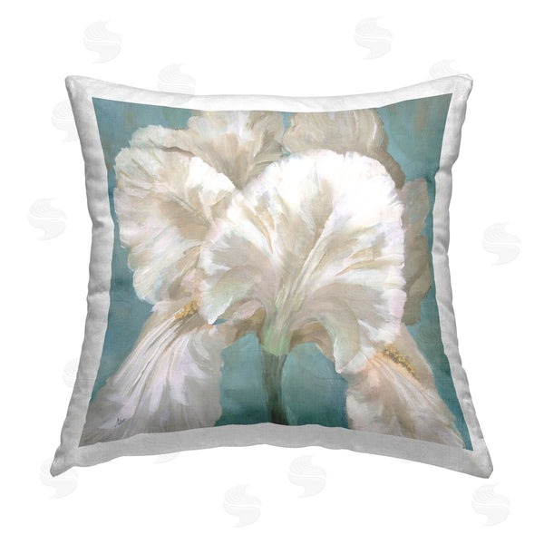 stupell industries Nan | White Iris on Blue Printed Throw Pillow