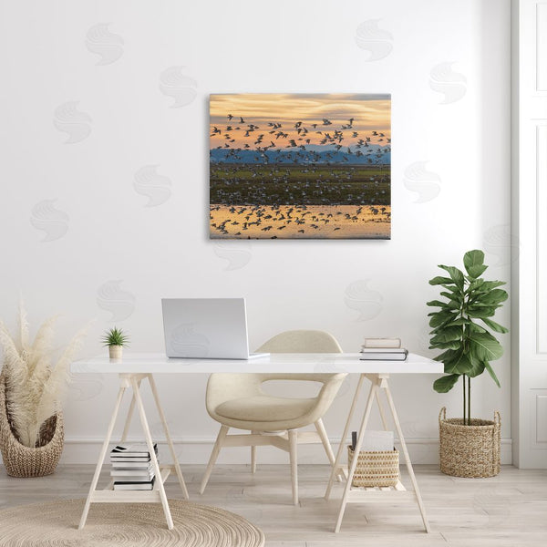Stupell Industries Nancy Crowell | Flock Of Birds Flying Lake Reflection Orange Sunset Wall Art