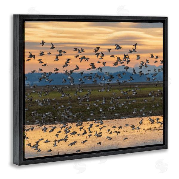 Stupell Industries Nancy Crowell | Flock Of Birds Flying Lake Reflection Orange Sunset Wall Art