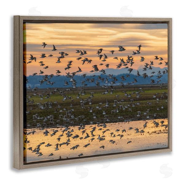 Stupell Industries Nancy Crowell | Flock Of Birds Flying Lake Reflection Orange Sunset Wall Art