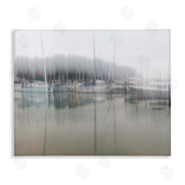 stupell industries Nancy Crowell | Foggy Weather Boat Marina Peaceful Floating Watercraft Wall Art
