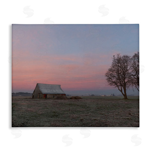stupell industries Nancy Crowell | Lone Grassland Cabin Rural Trees Sunset Sky Wall Art