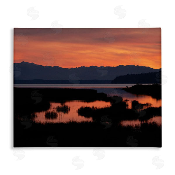 stupell industries Nancy Crowell | Sunset over Marsh Land with Mountain Line Wall Art