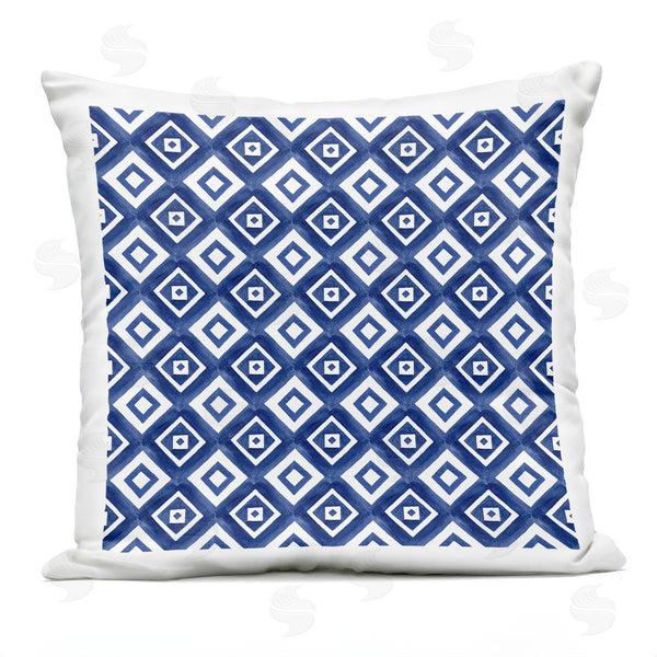 Stupell Industries Nancy McKenzie | Blue White Geometric Boho Shapes Pattern Printed Throw Pillow