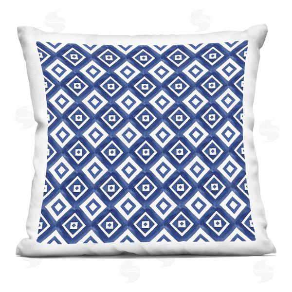 stupell industries Nancy McKenzie | Blue White Geometric Boho Shapes Pattern Printed Throw Pillow