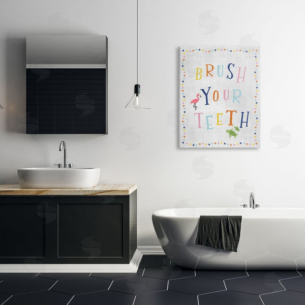 Stupell Industries Natalie Carpentieri | Brush Your Teeth Bathroom Sign Playful Flamingo Turtle Wall Art
