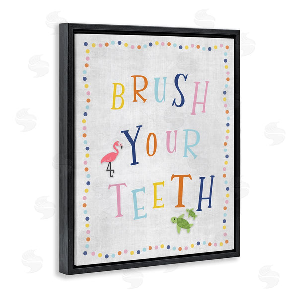 Stupell Industries Natalie Carpentieri | Brush Your Teeth Bathroom Sign Playful Flamingo Turtle Wall Art