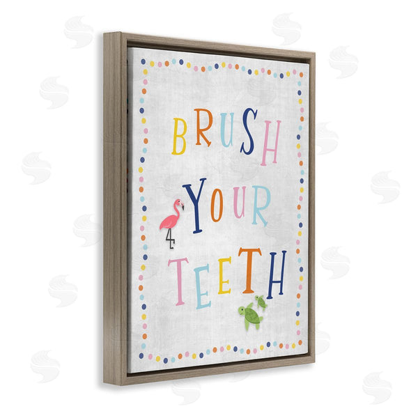 Stupell Industries Natalie Carpentieri | Brush Your Teeth Bathroom Sign Playful Flamingo Turtle Wall Art