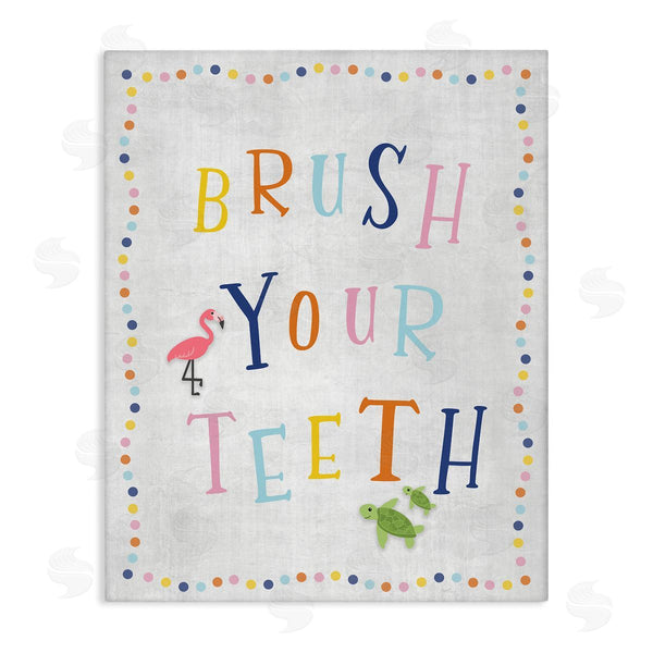 stupell industries Natalie Carpentieri | Brush Your Teeth Bathroom Sign Playful Flamingo Turtle Wall Art