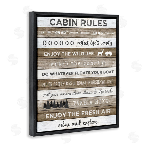 Stupell Industries Natalie Carpentieri | Cabin Rules Motivational List Rustic Forest Plank Pattern Wall Art