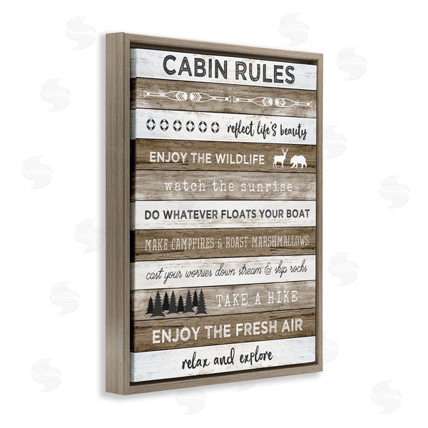 Stupell Industries Natalie Carpentieri | Cabin Rules Motivational List Rustic Forest Plank Pattern Wall Art