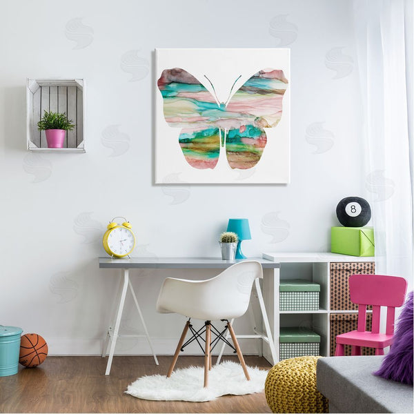 Stupell Industries Natalie Carpentieri | Layered Watercolor Stripes Butterfly Shape Silhouette Wall Art