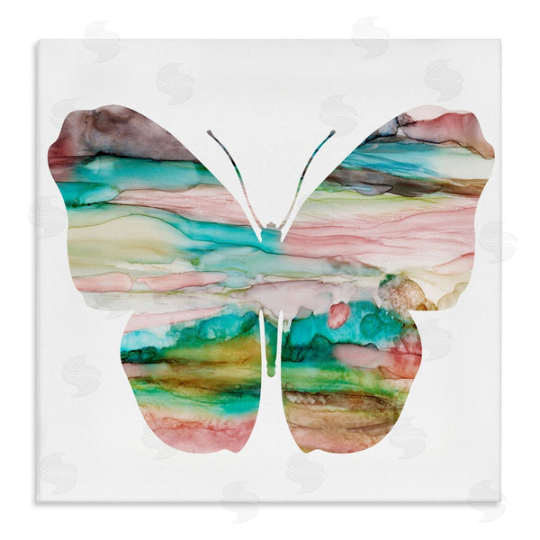 stupell industries Natalie Carpentieri | Layered Watercolor Stripes Butterfly Shape Silhouette Wall Art