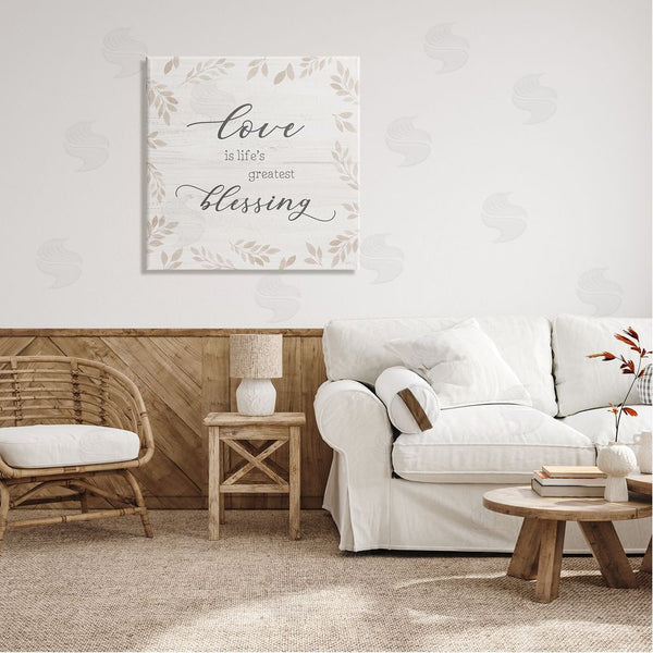 Stupell Industries Natalie Carpentieri | Love Is Greatest Blessing Motivational Phrase Brown Plant Leaves Wall Art