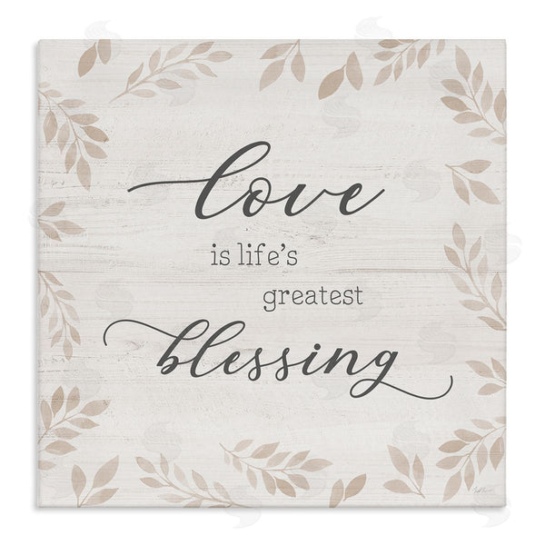 stupell industries Natalie Carpentieri | Love Is Greatest Blessing Motivational Phrase Brown Plant Leaves Wall Art