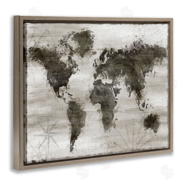 Stupell Industries Natalie Carpentieri | Navigant World Map Distressed Vintage Land Chart Wall Art