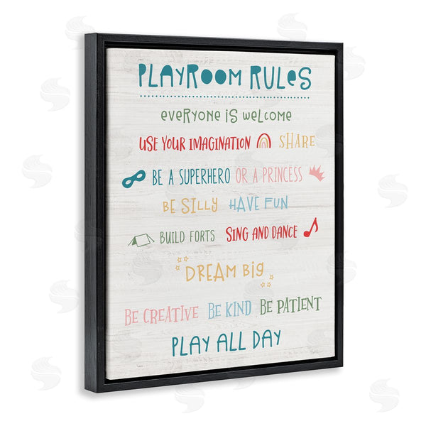 Stupell Industries Natalie Carpentieri | Playroom Rules Sign Kid's Motivational Phrases Listed Wall Art