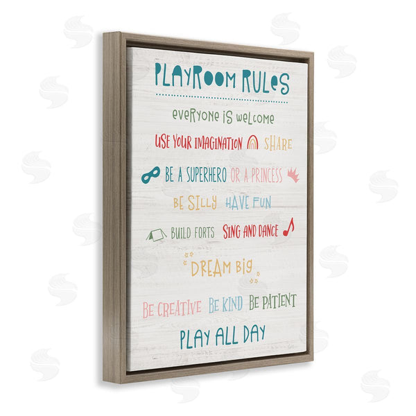 Stupell Industries Natalie Carpentieri | Playroom Rules Sign Kid's Motivational Phrases Listed Wall Art