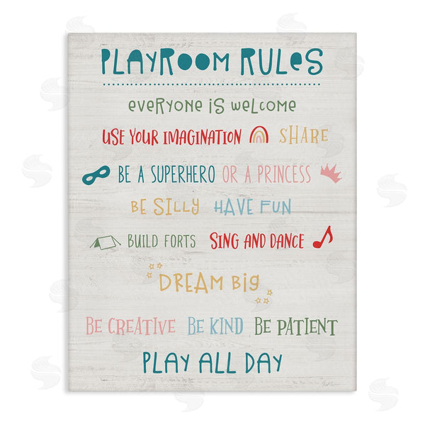 stupell industries Natalie Carpentieri | Playroom Rules Sign Kid's Motivational Phrases Listed Wall Art