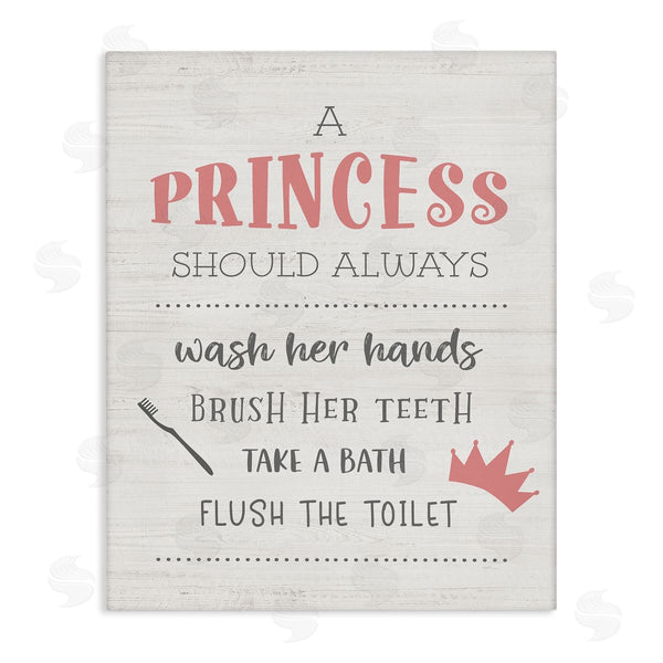 stupell industries Natalie Carpentieri | Princess Bathroom Rules Good Hygiene Phrases Pink Crown Wall Art