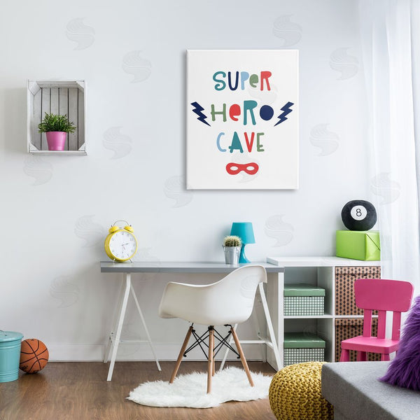 Stupell Industries Natalie Carpentieri | Super Hero Cave Sign Playful Typography Red Mask Wall Art