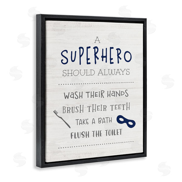 Stupell Industries Natalie Carpentieri | Superhero Bathroom Rules Good Hygiene Phrases Blue Mask Wall Art