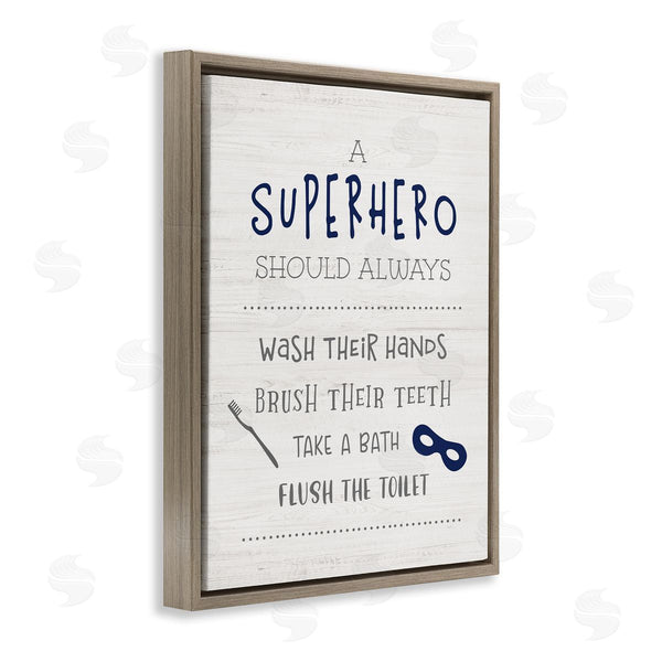 Stupell Industries Natalie Carpentieri | Superhero Bathroom Rules Good Hygiene Phrases Blue Mask Wall Art