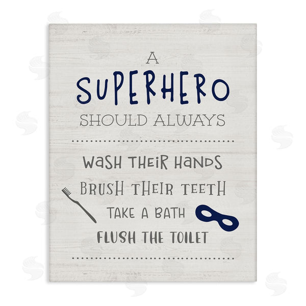 stupell industries Natalie Carpentieri | Superhero Bathroom Rules Good Hygiene Phrases Blue Mask Wall Art