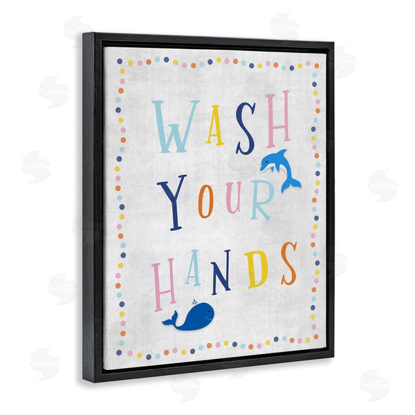 Stupell Industries Natalie Carpentieri | Wash Your Hands Bathroom Sign Playful Dolphin Whale Wall Art