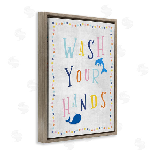 Stupell Industries Natalie Carpentieri | Wash Your Hands Bathroom Sign Playful Dolphin Whale Wall Art