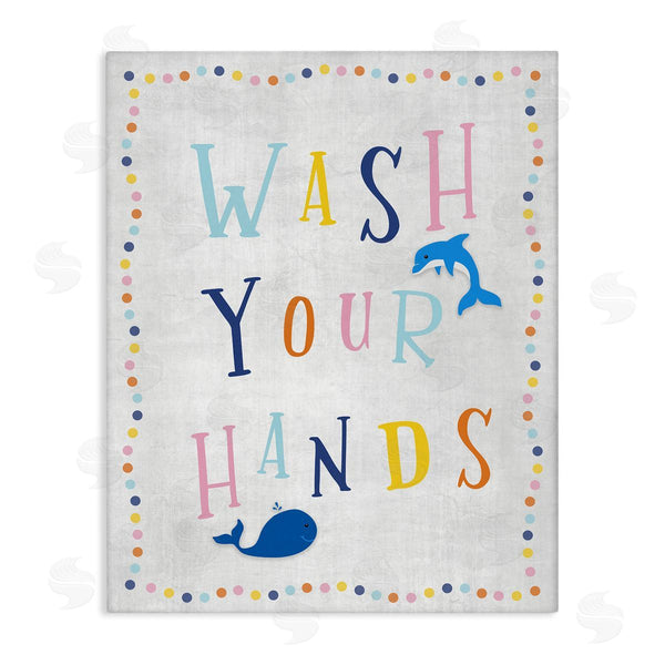 stupell industries Natalie Carpentieri | Wash Your Hands Bathroom Sign Playful Dolphin Whale Wall Art