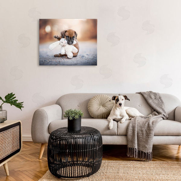 Stupell Industries Natalie Grosse | Puppy With Plushie Toy Wall Art