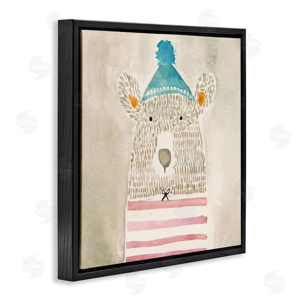 Stupell Industries Natalie Timbrook | Playful Bear Portrait Hipster Beanie Red Stripes Wall Art