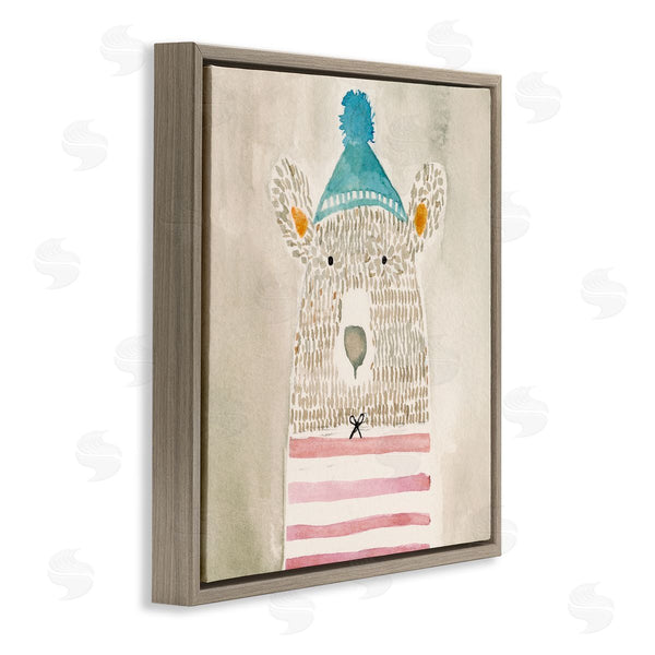 Stupell Industries Natalie Timbrook | Playful Bear Portrait Hipster Beanie Red Stripes Wall Art