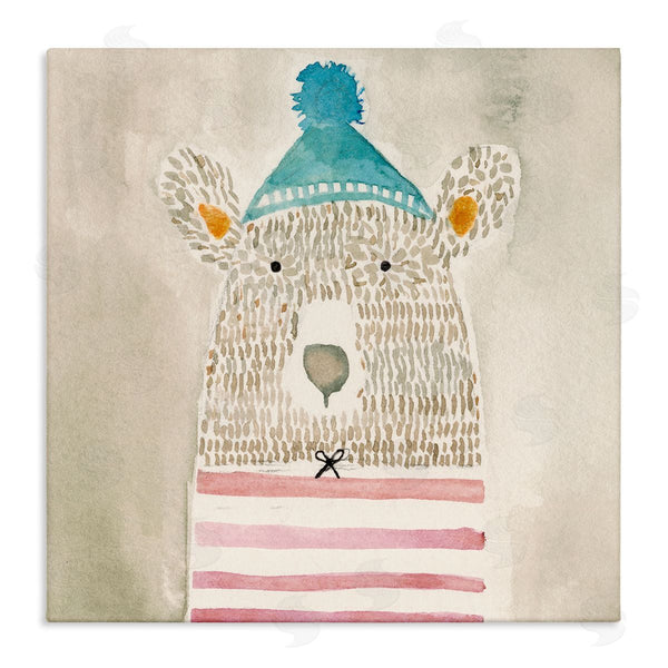stupell industries Natalie Timbrook | Playful Bear Portrait Hipster Beanie Red Stripes Wall Art