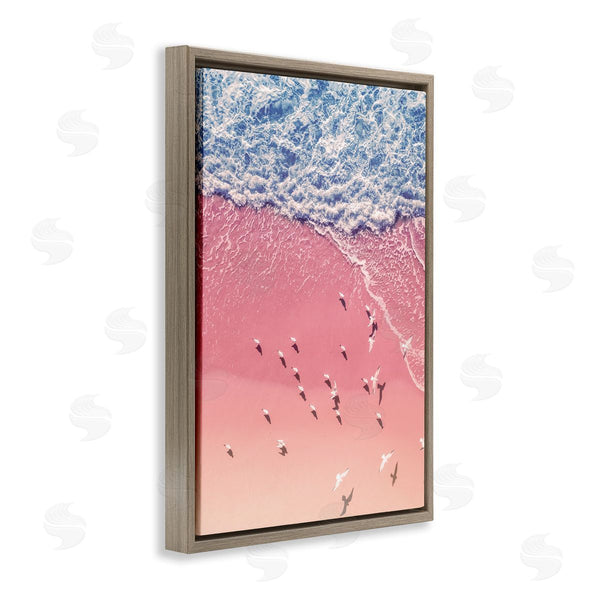 Stupell Industries Nataly White | Aerial Seagulls Pink Beach Wall Art
