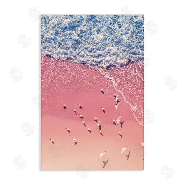stupell industries Nataly White | Aerial Seagulls Pink Beach Wall Art