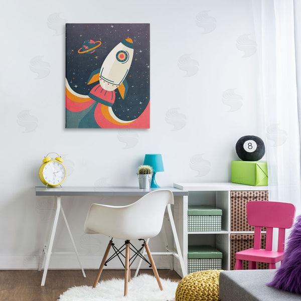 Stupell Industries Nataly White | Retro Space Rocket Wall Art