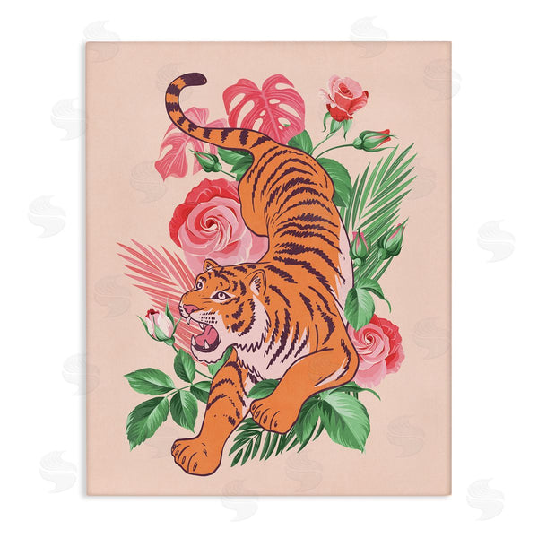 stupell industries Nataly White | Tiger & Tropical Roses Wall Art