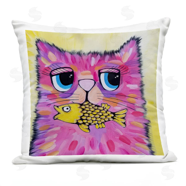 Stupell Industries Nettie Price | Pink Cat & Yellow Fish Printed Throw Pillow