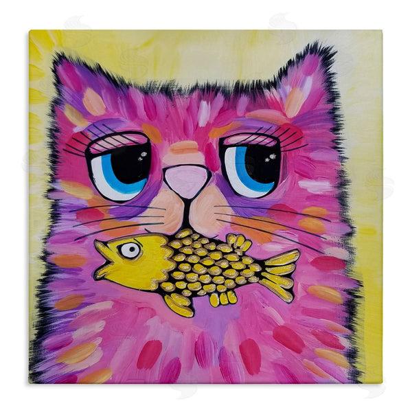 stupell industries Nettie Price | Pink Cat & Yellow Fish